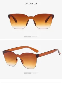 Stylish gradient brown one-piece rimless sunglasses for women and men, UV protection.
