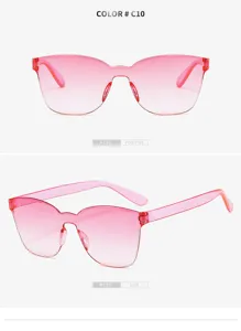 Gradient pink rimless one-piece sunglasses for adults, stylish UV protection eyewear.