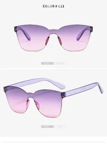 Stylish gradient purple rimless one-piece sunglasses for women, trendy UV protection eyewear.