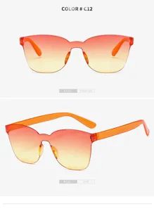 Fashion gradient one-piece rimless sunglasses for women and men, stylish outdoor sun protection.