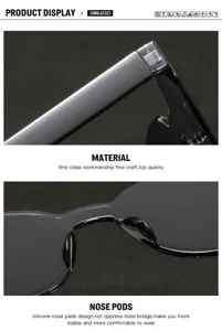 Frameless sunglasses temple hinge and comfortable soft silicone nose pads detail view.