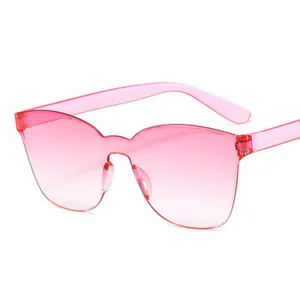 Pink gradient one-piece rimless sunglasses, stylish summer sun protection eyewear for adults.
