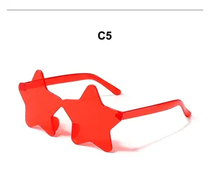 Trendige einteilige Stern Sonnenbrille Bonbonfarbe rahmenlose rote Party Brille für Damen