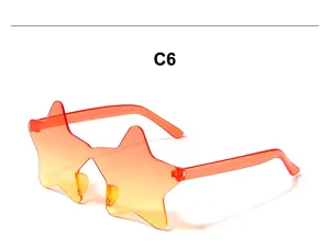 Oranger gelber Stern rhamenlose Party Sonnenbrille Detailansicht, bunte Festival Brille.