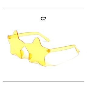 Sternform rahmenlose transparente gelbe Party Sonnenbrille Detailansicht modische Festival Brille