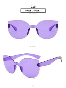Einteilige violette rahmenlose Sonnenbrille Mode Bonbonfarben Brille Detailansicht C10