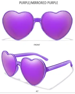 Modische lila herzförmige Sonnenbrille mit verspiegelten Gläsern für Partys und den Alltag.
