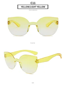 Einteilige rahmenlose Sonnenbrille mit Farbverlauf für Damen und Herren, gelbe Candy Brille.