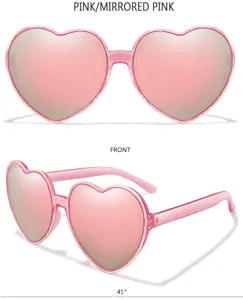 Rosa herzförmige Sonnenbrille mit Spiegelgläsern, stylische Party Brille für Damen und Streetwear.