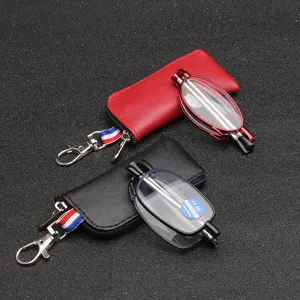 Draagbare Opvouwbare Leesbril Blauwlichtfilter Metalen Montuur Seniorenbril Met Leren Etui