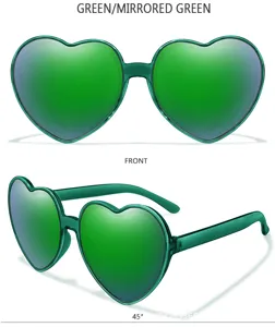 Grüne herzförmige Sonnenbrille verspiegelte Gläser Mode Party Streetwear Brille Detailansicht