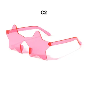 Rosa Stern Form Party Sonnenbrille Bonbon Farbe Durchsichtig Randlose Mode Brille C2