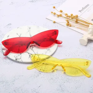 Mode Randlose Einteilige Katzenaugen Sonnenbrille Für Damen Herren Gelee-Farbe Verlaufsglas Retro Übergroße Sonnenbrille