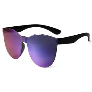 Fashion rimless one-piece jelly color sunglasses for women and men, colorful gradient lens.