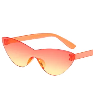 Modische rahmenlose einteilige Cat-Eye-Sonnenbrille mit farbverlaufendem Gelee-Design.