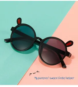 Gafas de sol para niños con orejas de conejo montura redonda negra estilo infantil