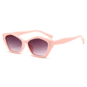 Retro Polygon Sonnenbrille mit Farbverlauf-Gläsern und Nietendetails in stilvollem Rosa.