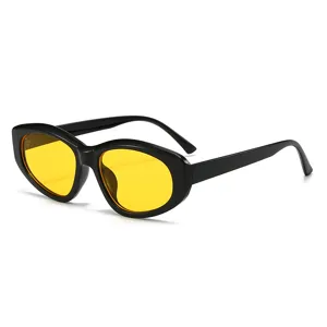 Modische vintage sonnenbrille mit schwarzem gestell und gelben gläsern für damen und herren