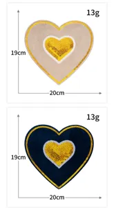 Large heart-shaped sequin embroidered patch, velvet fabric, ideal for DIY clothing decoration.