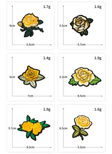 Set aus gelben Rosen Stickerei Patches, exquisite Kleidung DIY Zubehör mit Größen.