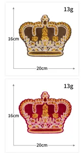 Parche grande de corona con lentejuelas bordado de terciopelo accesorio de ropa 16x20cm