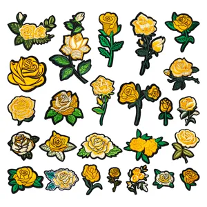 Gelbe Rosenblüte Computerstickerei Aufnäher DIY Bekleidung Accessoires Dekorativer Reparatur Aufnäher