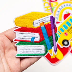 School stationery embroidered patch book and pencil iron on patch for clothing decor