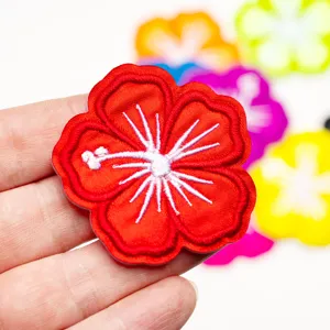 Parche bordado de flor roja termoadesivo DIY ropa aplicación insignia colorida