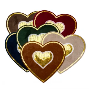 Large heart-shaped sequin embroidered patches, colorful flannel fabric DIY clothing decor.