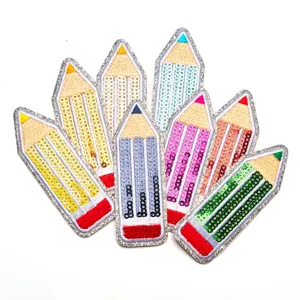 Kleurrijke glitter potlood pailletten geborduurde patches set voor kinderkleding decoratie