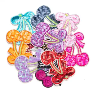 Patchs brodés nœud cerise paillettes scintillantes DIY vêtements réparation écussons.