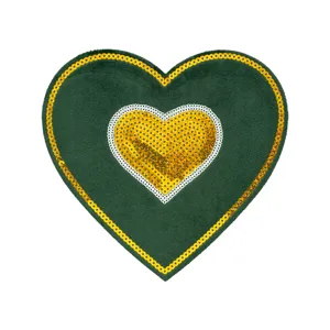 Large heart sequin embroidery patch velvet fabric patch for clothing DIY craft decoration