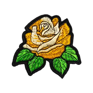Gelbe Rose bestickter Stoffaufnäher, exquisites Kleidungsaccessoire für DIY-Kleidungsdekoration.