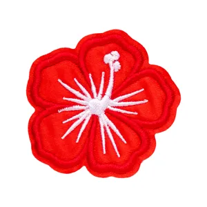 Parche bordado de flor de hibisco rojo termoadesivo para accesorios de reparación de ropa