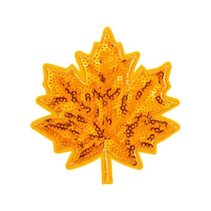 Toppa foglia d'acero ricamata con paillettes lucide accessorio decorativo per abbigliamento DIY