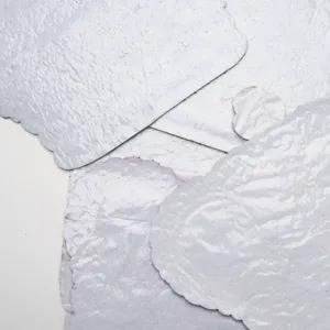 Conjunto de tapetes de papel de encaje blanco gofrado, alfombrillas decorativas con borde festoneado.