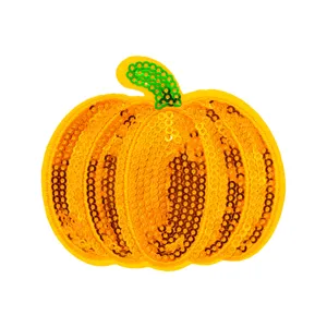 Pailletten pompoen patch voor DIY kleding, glanzende herfst feestdag borduurwerk applicatie hoofd.