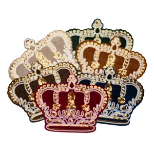 Grande parche corona terciopelo lentejuelas bordado ropa bricolaje insignia decorativa accesorio