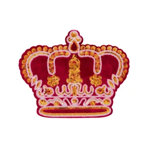 Gran parche de corona de terciopelo rojo con lentejuelas doradas y bordado para la ropa principal
