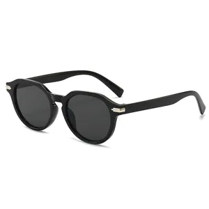 Vintage round frame sunglasses for men and women, trendy street style black UV400 sun protection.