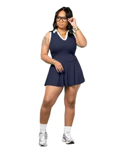 Vista detallada del vestido de tenis deportivo sin mangas para mujer, activo.