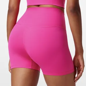High waist hot pink yoga shorts for women fitness running gym activewear training athletic pants