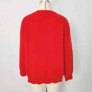Effen rode gebreide trui voor dames, comfortabele trui met lange mouwen herfst winter.