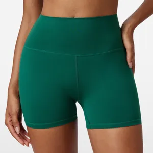 High waist women athletic yoga shorts green fitness running gym training biker shorts