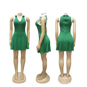 Mujer verde sin mangas solapa contraste vestido de tennis fitness atletico mini vestido deportivo
