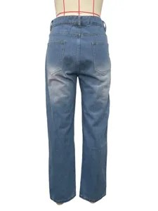 Femme taille haute decontractée jean droit classique pantalon denim bleu quotidien