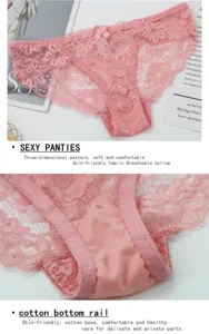 Pink lace panties detail, featuring breathable cotton bottom crotch and soft floral patterns.