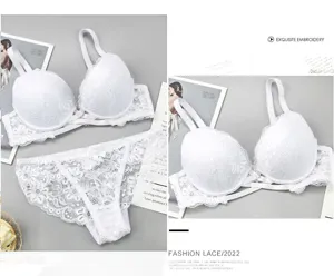 Women white lace sexy bra and panties set plus size adjustable lingerie underwear