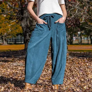 Dames corduroy casual harembroek hoge taille trekkoord losse wijde pijpen broek herfst