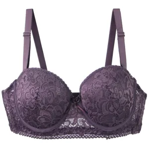Women's purple lace underwire push-up bra with adjustable straps for daily comfort.